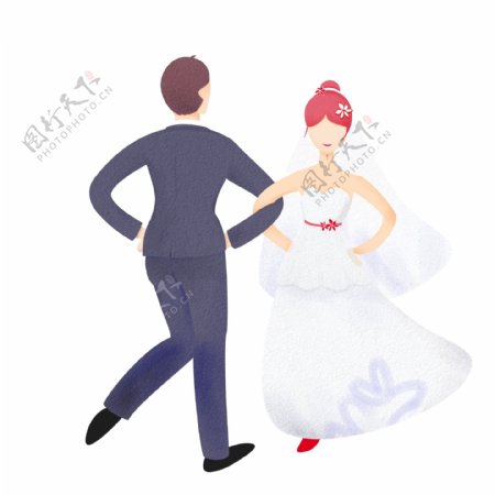 开心跳舞的新郎新娘扁平化设计可商用元素