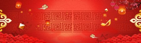 中国风花枝灯笼音符网页背景素材