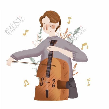 音乐节乐器演奏人物小清新风插画拉大提琴