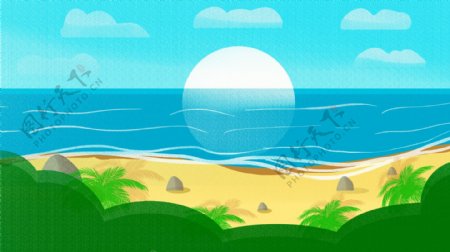 手绘夏季海滩旅行背景清新设计