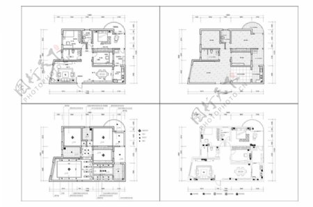 CAD三房户型设计施工图纸