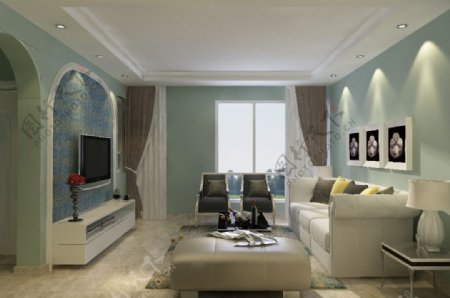 现代风格欧式客厅空间效果模型