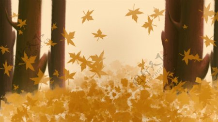 彩绘秋季树林枫叶背景素材