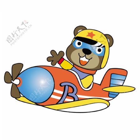小熊开直升机可爱卡通素材