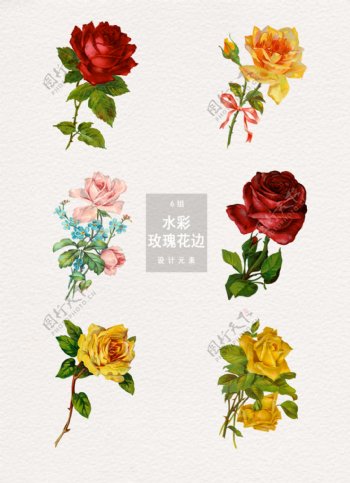 手绘玫瑰花装饰图案设计元素