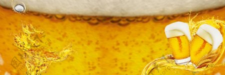 黄色啤酒夏日促销夏季背景banner背景