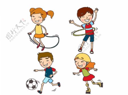 卡通儿童玩耍跳绳元素