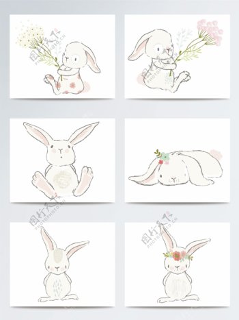 小清新手绘兔子素材