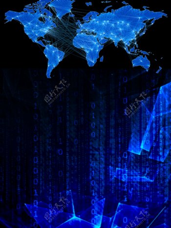蓝色科技世界地图商务背景