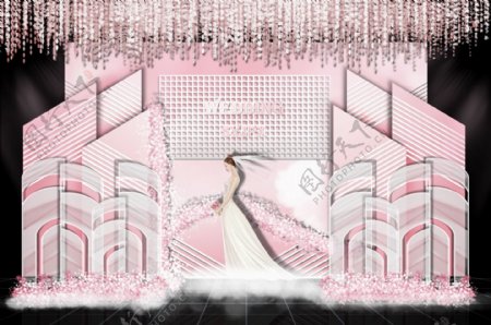 粉色线条多层次网格婚礼效果图
