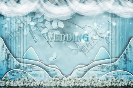 蓝色中式层次感唯美婚礼效果图