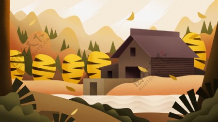 卡通创意秋季森林小屋背景设计