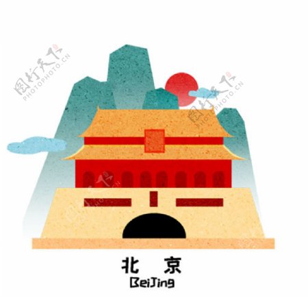 卡通建筑北京天安门插画