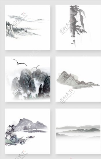 水墨水彩中国风山设计素材