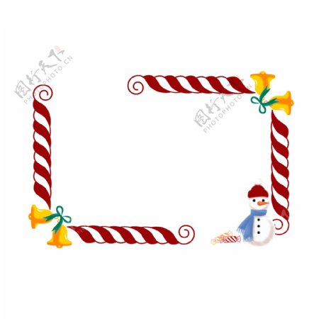 手绘圣诞边框铃铛红色彩带雪人小清新可商用