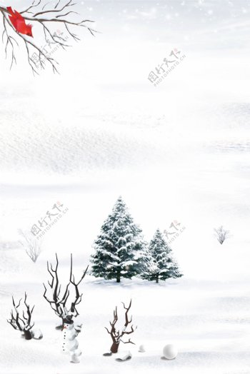 节气冬季清新雪地卡通广告背景图