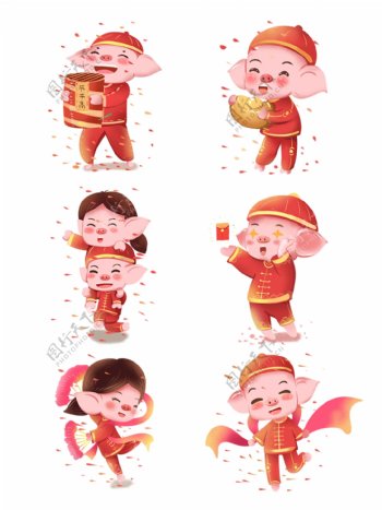 2019春节猪年可爱插画元素