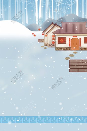 简约冬季唯美雪景广告背景图