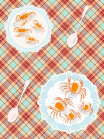 秋季食物大虾螃蟹勺子