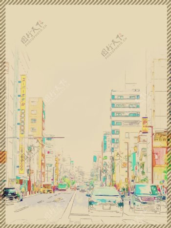 手绘风格日本街道背景