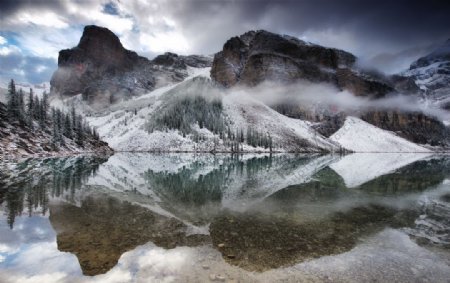 高山湖水雪景