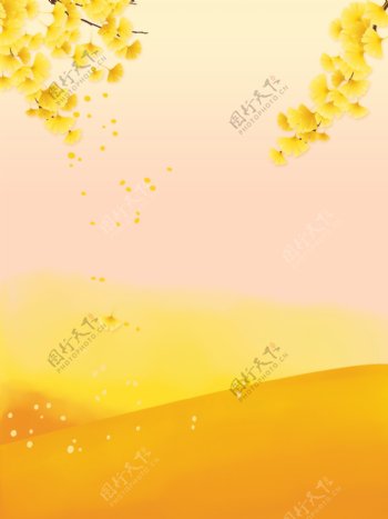 秋天金色银杏叶黄金满地广告背景