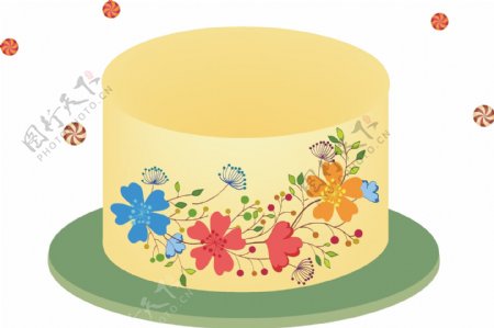 唯美彩色花朵蛋糕元素