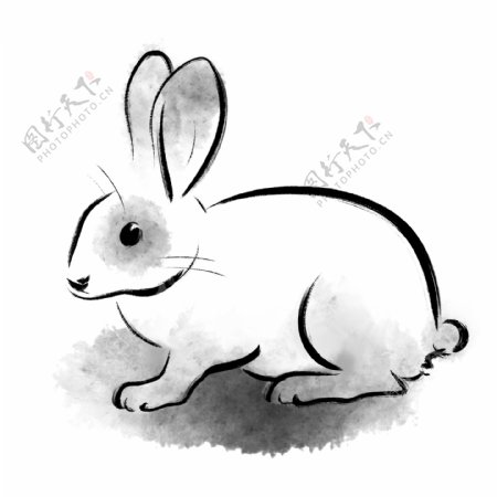 水墨风动物小兔子月兔玉兔中秋手绘中国画