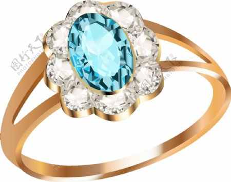 唯美蓝色钻石戒指元素