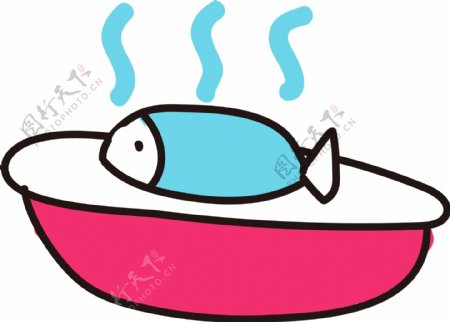 熟食碗鱼手绘插画可爱