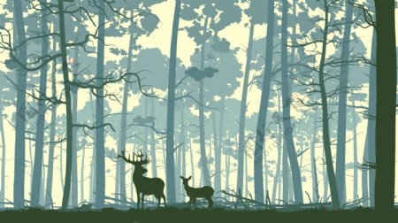 北欧装饰画麋鹿森林