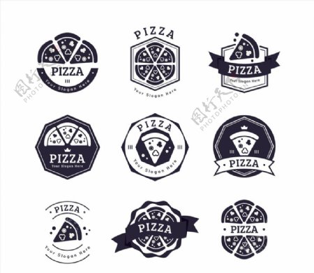 9款黑色披萨店标志矢量素材