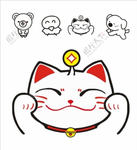 小动物简笔画可爱招财猫