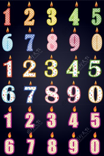 数字矢量生日蜡烛图案数字