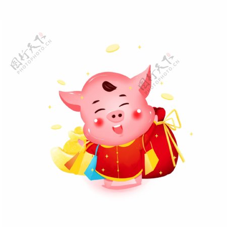 新年立体猪IP发财红包福袋促销金币购物