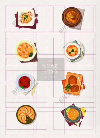 8组西餐厅美食卡通手绘设计