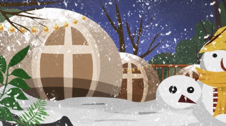 梦幻冬天雪地古堡背景设计