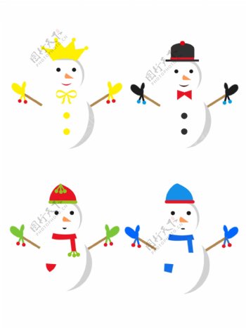 冬天彩色矢量帽子围巾四口之家雪人海报素材