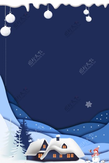 剪纸风蓝色冬季背景设计