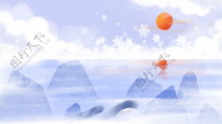 简约湖边雪景背景设计