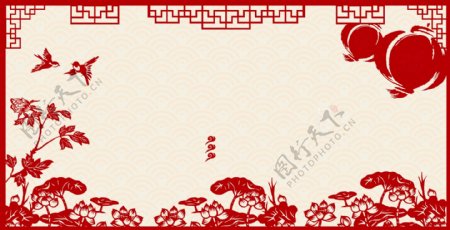 中国风红色灯笼花朵背景