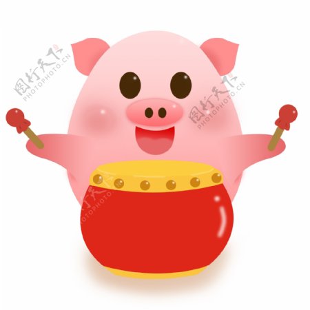 猪打鼓粉红卡通形象可商用元素