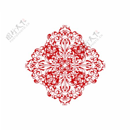 中国风红色花纹窗花怀旧装饰素材设计