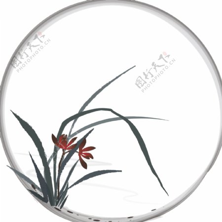 手绘中国风水墨兰花边框植物花卉可商用元素