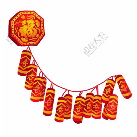 原创手绘中国风节日喜庆新年红色鞭炮挂件