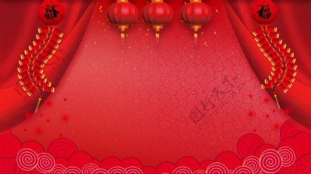 红色喜庆猪年企业舞台背景