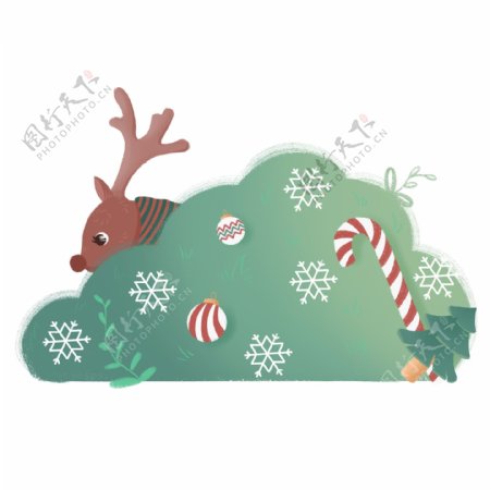 手绘风欢乐圣诞之丛林麋鹿装饰素材
