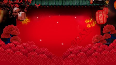 中国风欢乐祥云宫殿广告背景素材