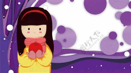 紫色平安夜快乐卡通可爱女孩背景素材