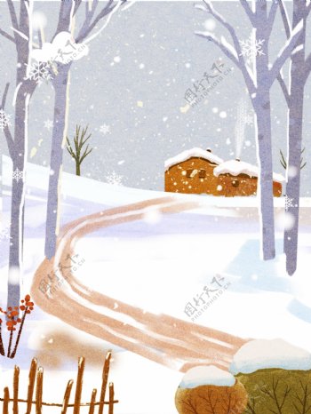 彩绘冬季大雪雪地背景